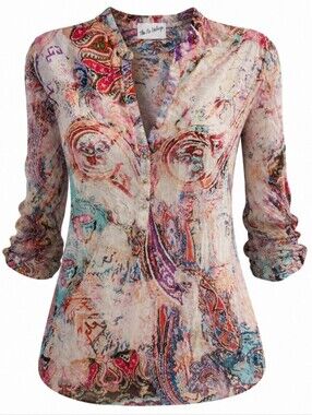 NWOT The Nu Vintage Paisley Print Long Sleeve Blouse Sz Large
